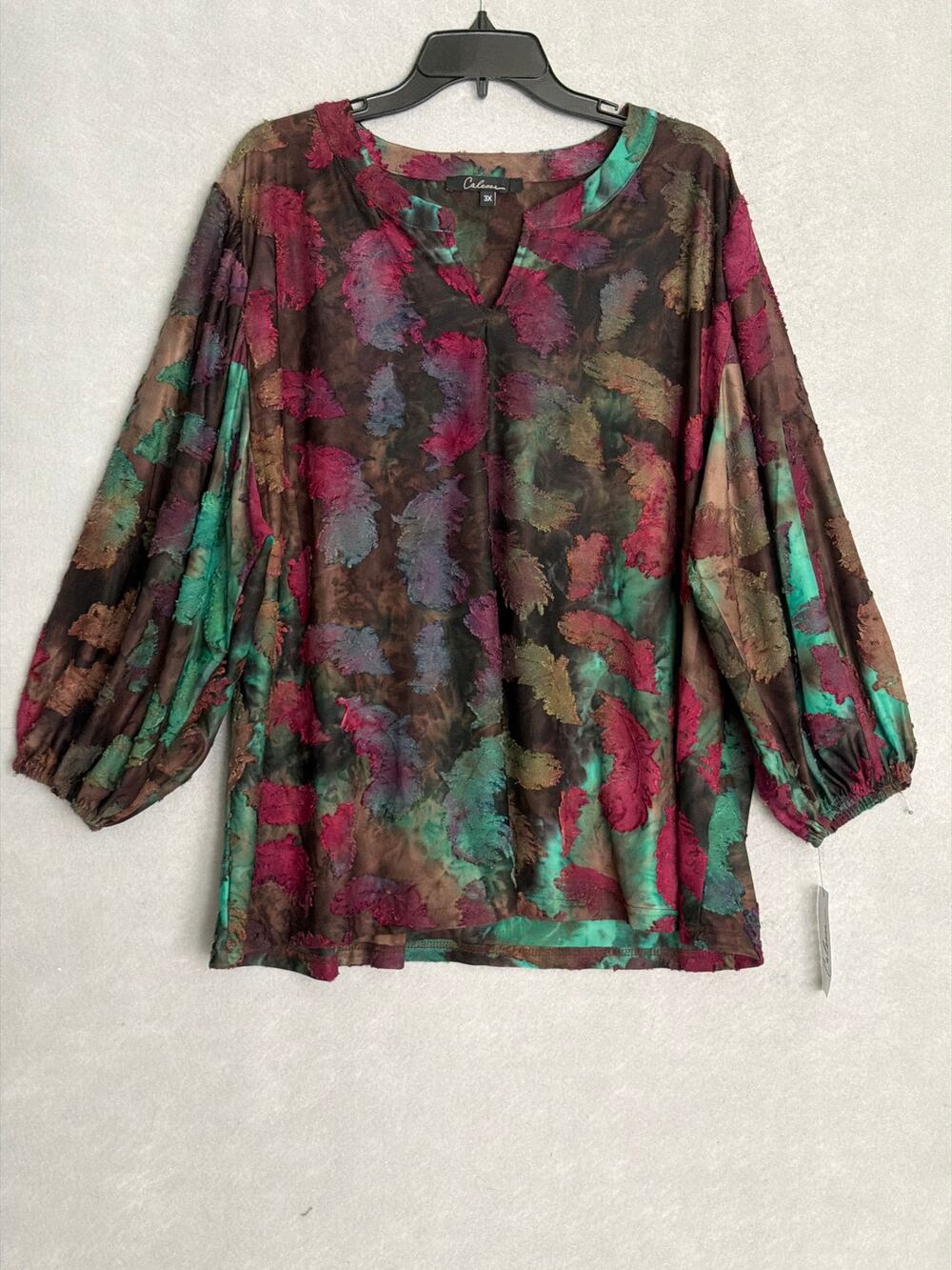 Calessa Burnout Knit Top Tie-Dye Crimson/Emerald Women's 3X NEW